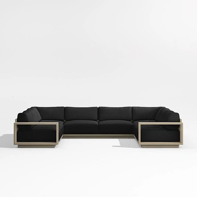 Mallorca Wood 5-Piece U-Shaped Outdoor Sectional Sofa with Cast Charcoal Grey Sunbrella ® Cushions