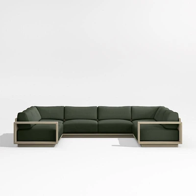 Mallorca Wood 5-Piece U-Shaped Outdoor Sectional Sofa with Cast Sage Green Sunbrella ® Cushions