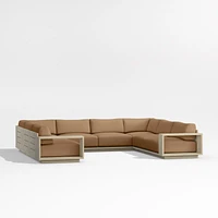 Mallorca Wood 5-Piece U-Shaped Outdoor Sectional Sofa with Cast Teak Brown Sunbrella ® Cushions