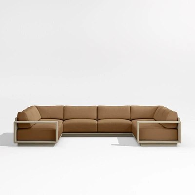 Mallorca Wood 5-Piece U-Shaped Outdoor Sectional Sofa with Cast Teak Brown Sunbrella ® Cushions