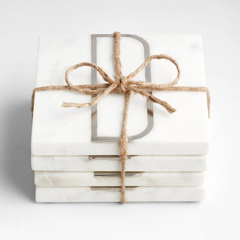 Marble "D" Monogram Coasters, Set of 4