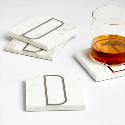 Marble "D" Monogram Coasters, Set of 4