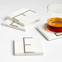 Marble "E" Monogram Coasters, Set of 4