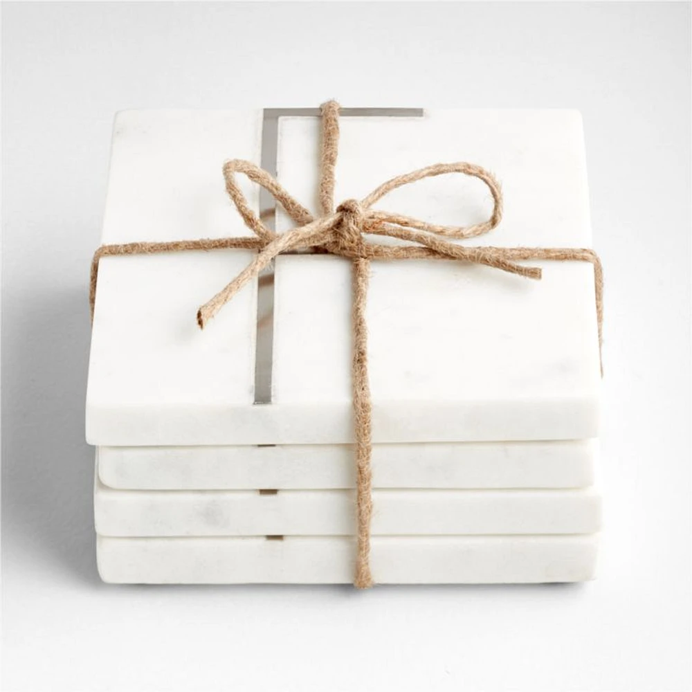 Marble "F" Monogram Coasters, Set of 4