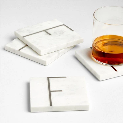 Marble "F" Monogram Coasters, Set of 4
