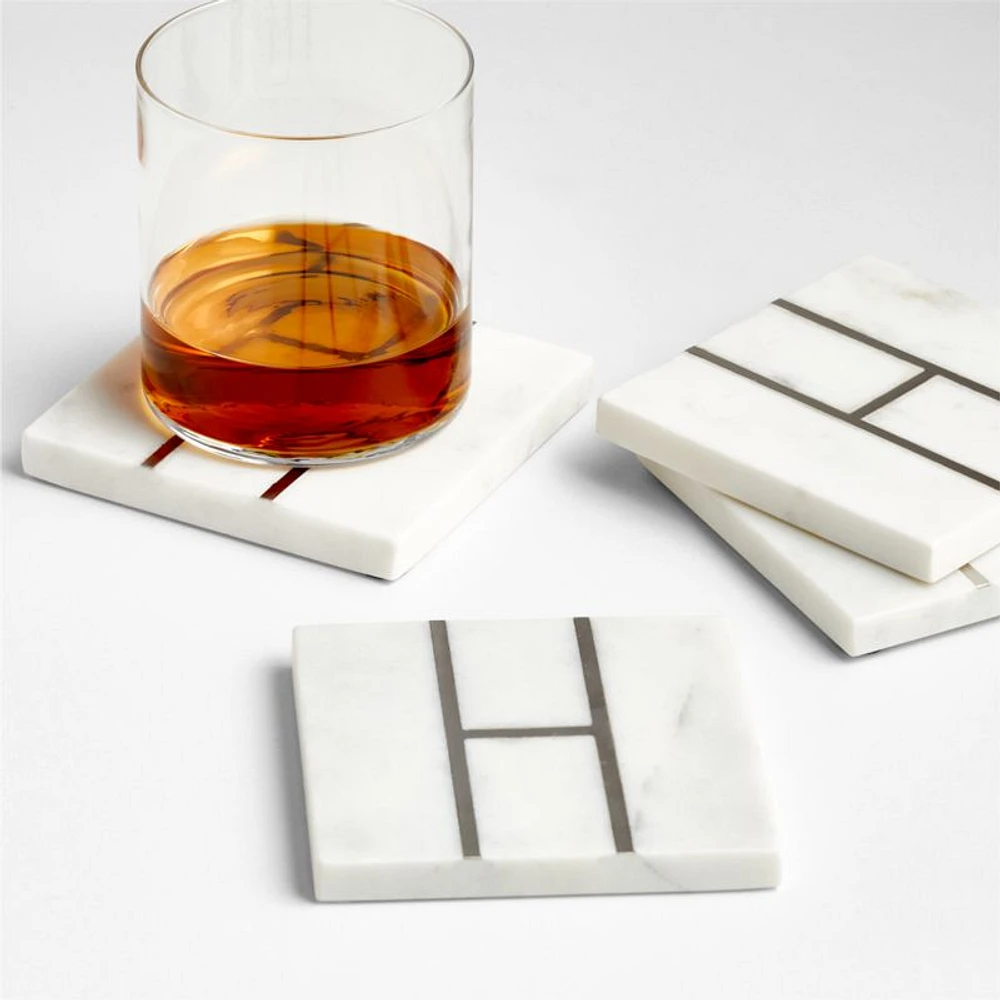 Marble "H" Monogram Coasters, Set of 4
