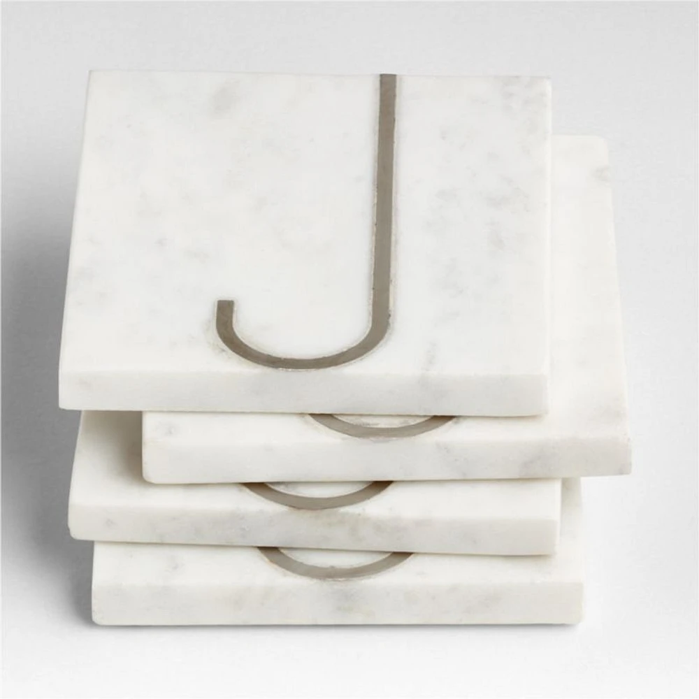 Marble "J" Monogram Coasters, Set of 4