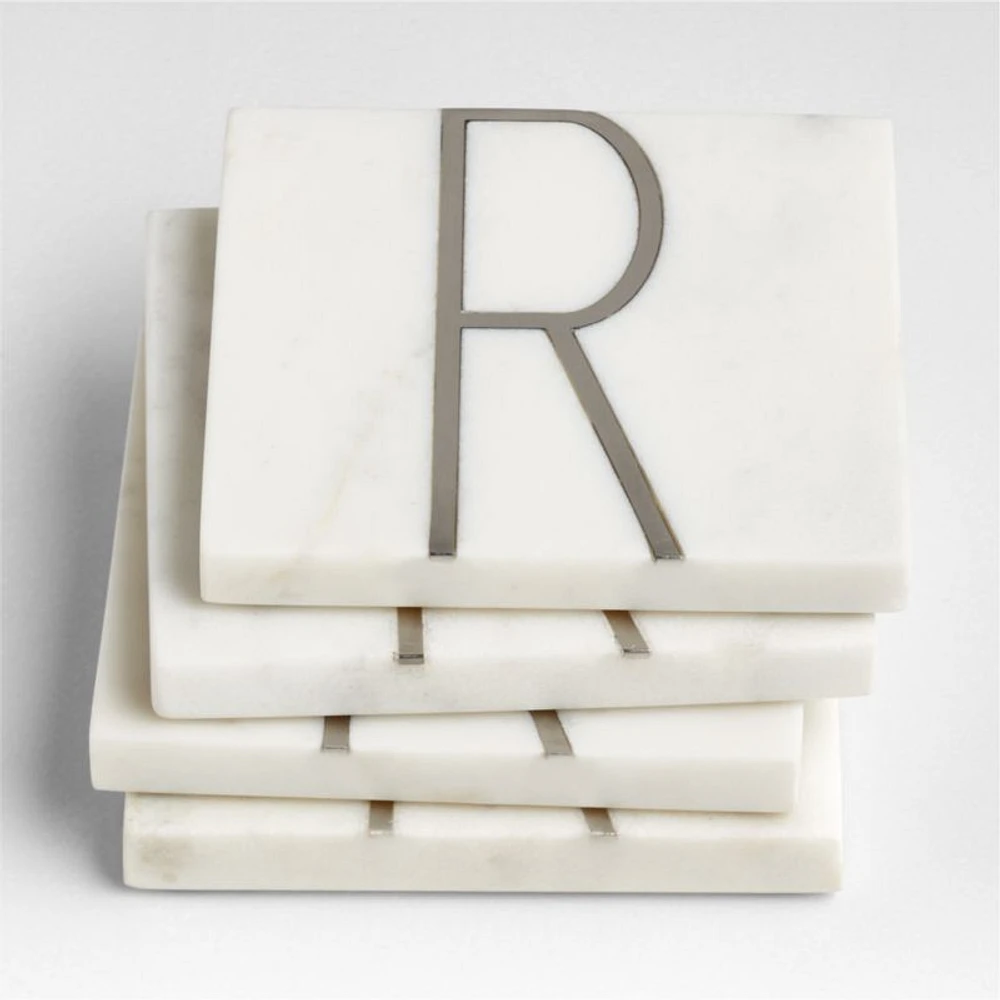 Marble "R" Monogram Coasters, Set of 4