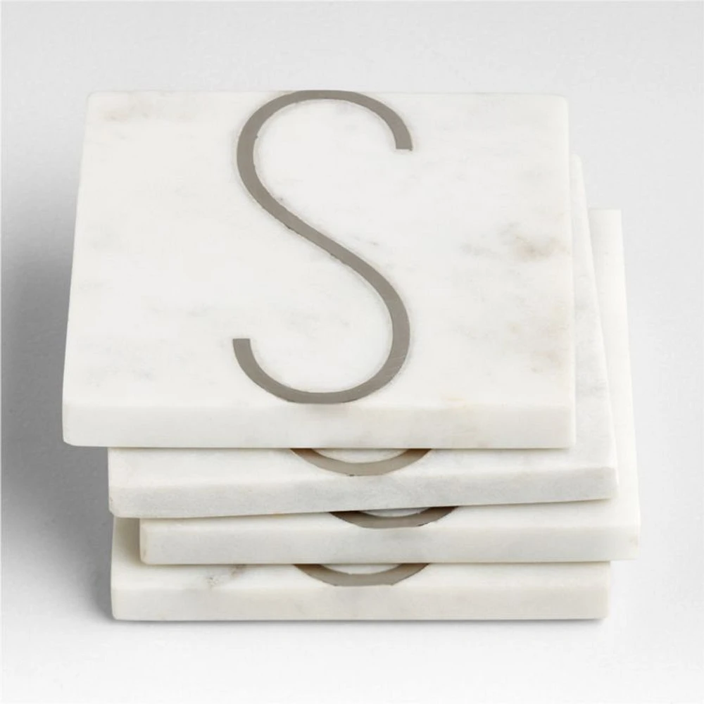 Marble "S" Monogram Coasters, Set of 4