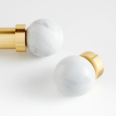 Large Marble and Brass Round Curtain End Cap Finials, Set of 2