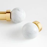 Large Marble and Brass Round Curtain End Cap Finials, Set of 2