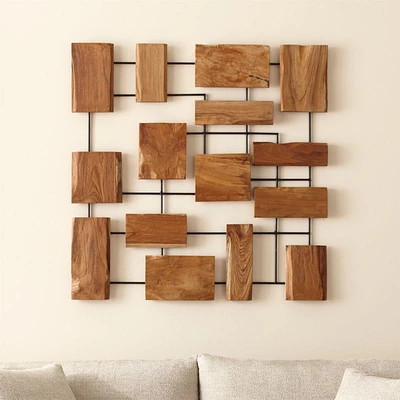'Marcel' Teak Wood Wall Art 38.75"x1.75"