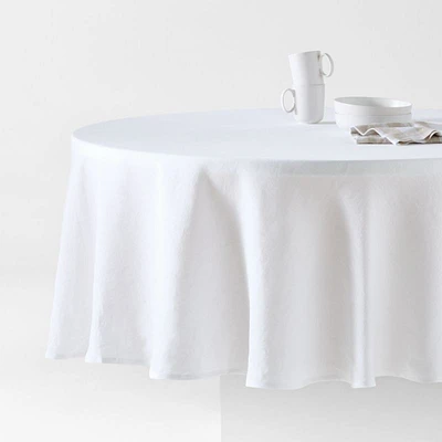 Marin 100" Round White EUROPEAN FLAX ™-Certified Linen Tablecloth