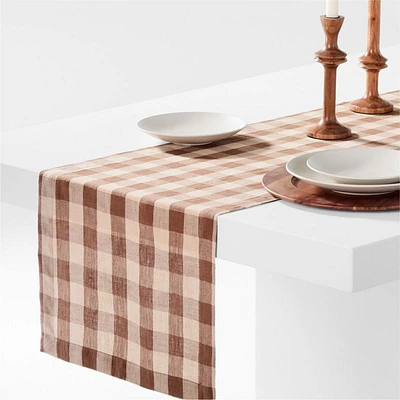 Marin 120" and Natural Buffalo Check EUROPEAN FLAX ™-Certified Linen Runner