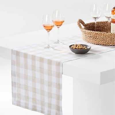 Marin 120" and Natural Buffalo Check EUROPEAN FLAX ™-Certified Linen Runner