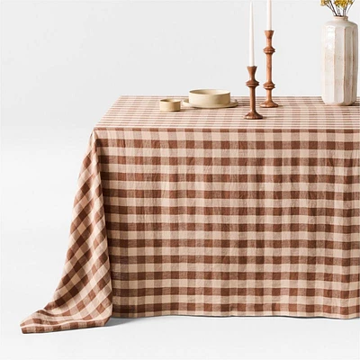 Marin and Natural Buffalo Check Oversized EUROPEAN FLAX ™-Certified Linen Tablecloth