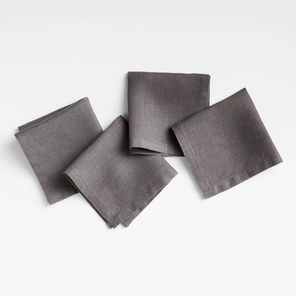 Marin Storm Grey EUROPEAN FLAX ™-Certified Linen Cocktail Napkins, Set of 4