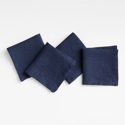 Marin Deep Indigo EUROPEAN FLAX ™-Certified Linen Cocktail Napkins, Set of 4