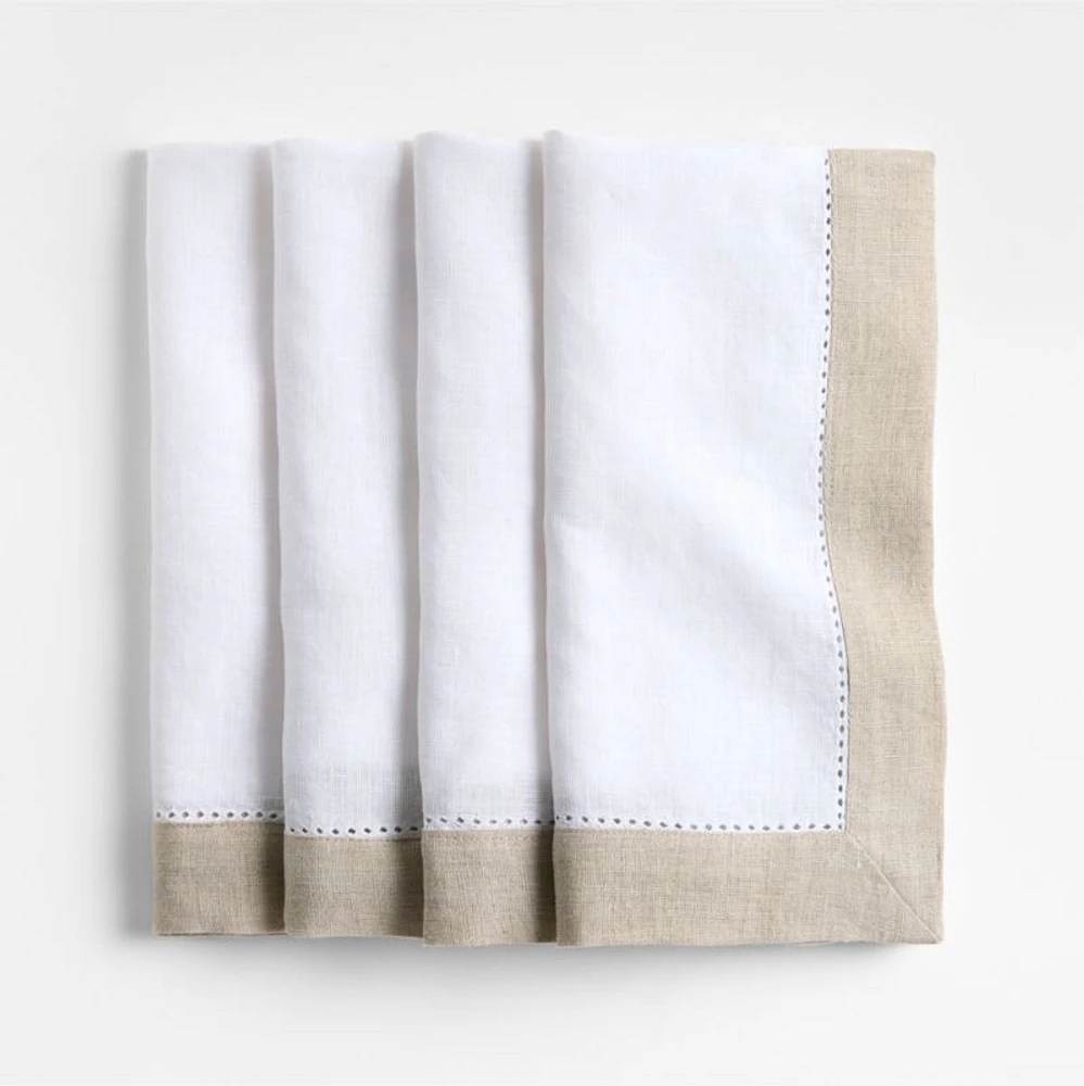Marin Natural and Cream EUROPEAN FLAX ™-Certified Linen Napkins with Hemstitch