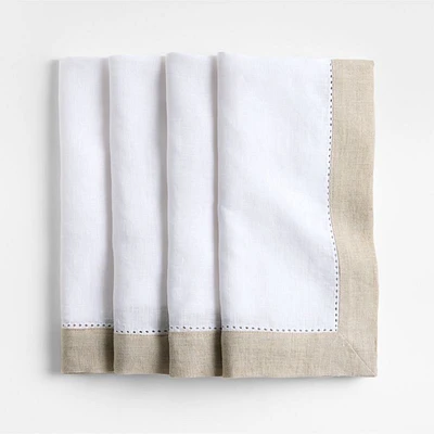 Marin Natural and Cream EUROPEAN FLAX ™-Certified Linen Napkins with Hemstitch