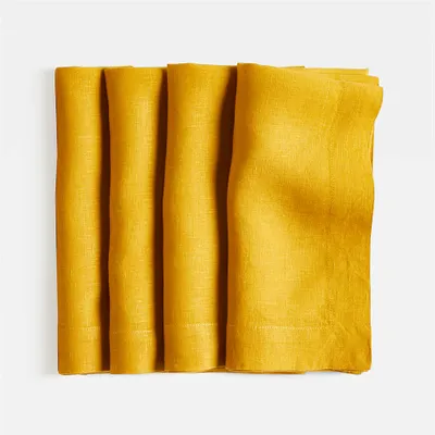 Marin Saffron Yellow Linen Napkin, Set of 4