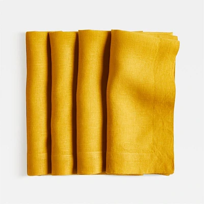Marin Saffron Yellow Linen Napkin, Set of 4
