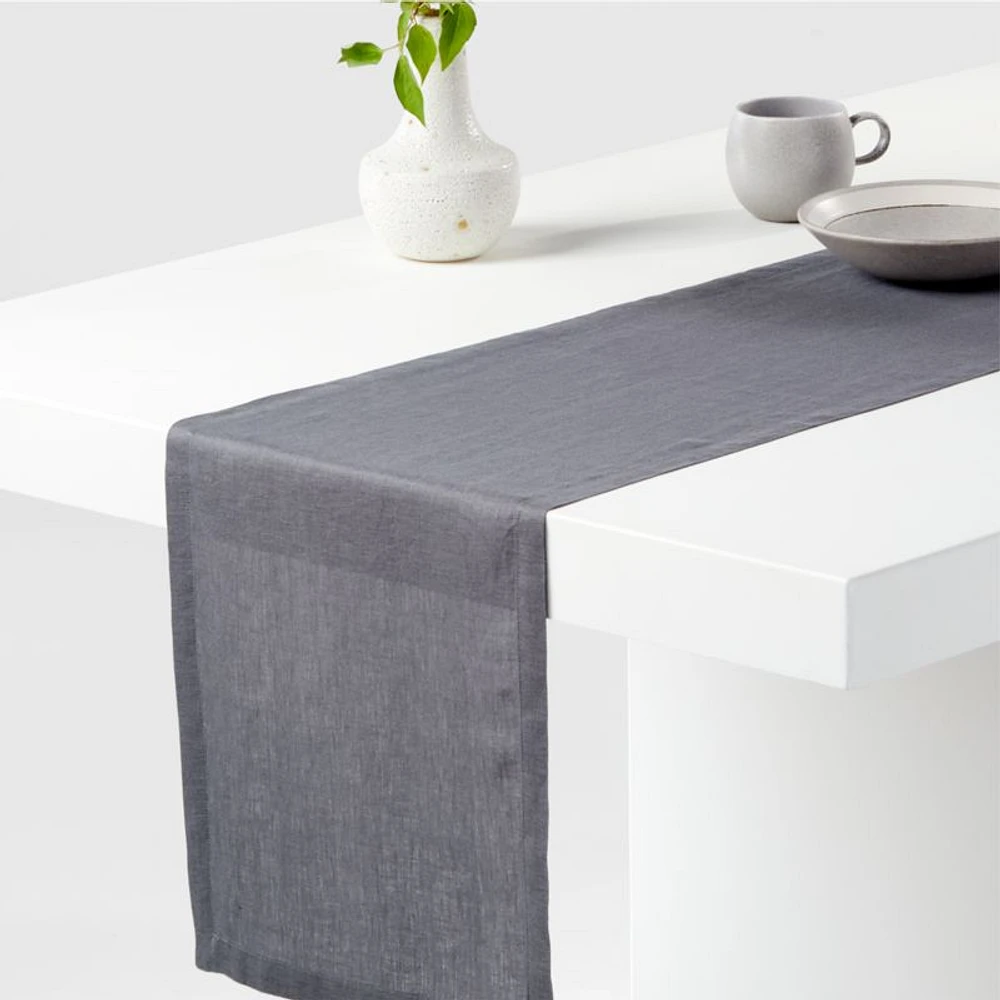 Marin Storm Grey Linen 90" Table Runner