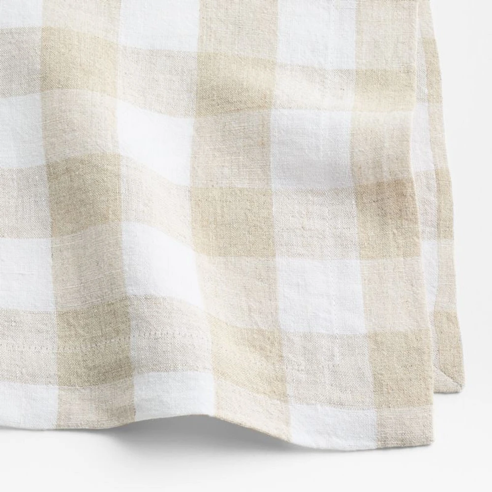 Marin White and Natural Buffalo Check EUROPEAN FLAX®-Certified Linen Dinner Napkins, Set of 8