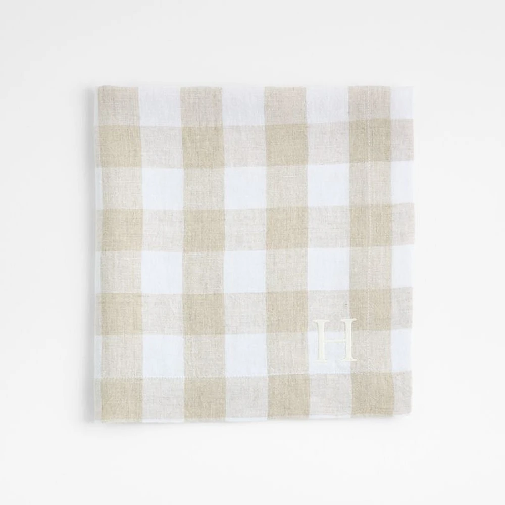 Marin White and Natural Buffalo Check EUROPEAN FLAX®-Certified Linen Dinner Napkins, Set of 8