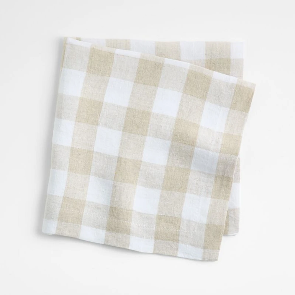 Marin White and Natural Buffalo Check EUROPEAN FLAX®-Certified Linen Dinner Napkins, Set of 8