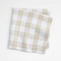 Marin White and Natural Buffalo Check EUROPEAN FLAX®-Certified Linen Dinner Napkins, Set of 8