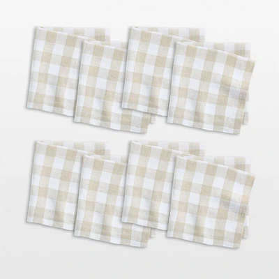 Marin White and Natural Buffalo Check EUROPEAN FLAX®-Certified Linen Dinner Napkins, Set of 8