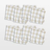 Marin White and Natural Buffalo Check EUROPEAN FLAX®-Certified Linen Dinner Napkins, Set of 8