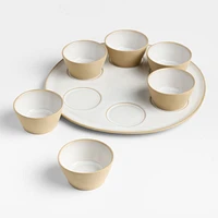 Marin White Recycled Stoneware Seder Platter with Six Mini Bowls