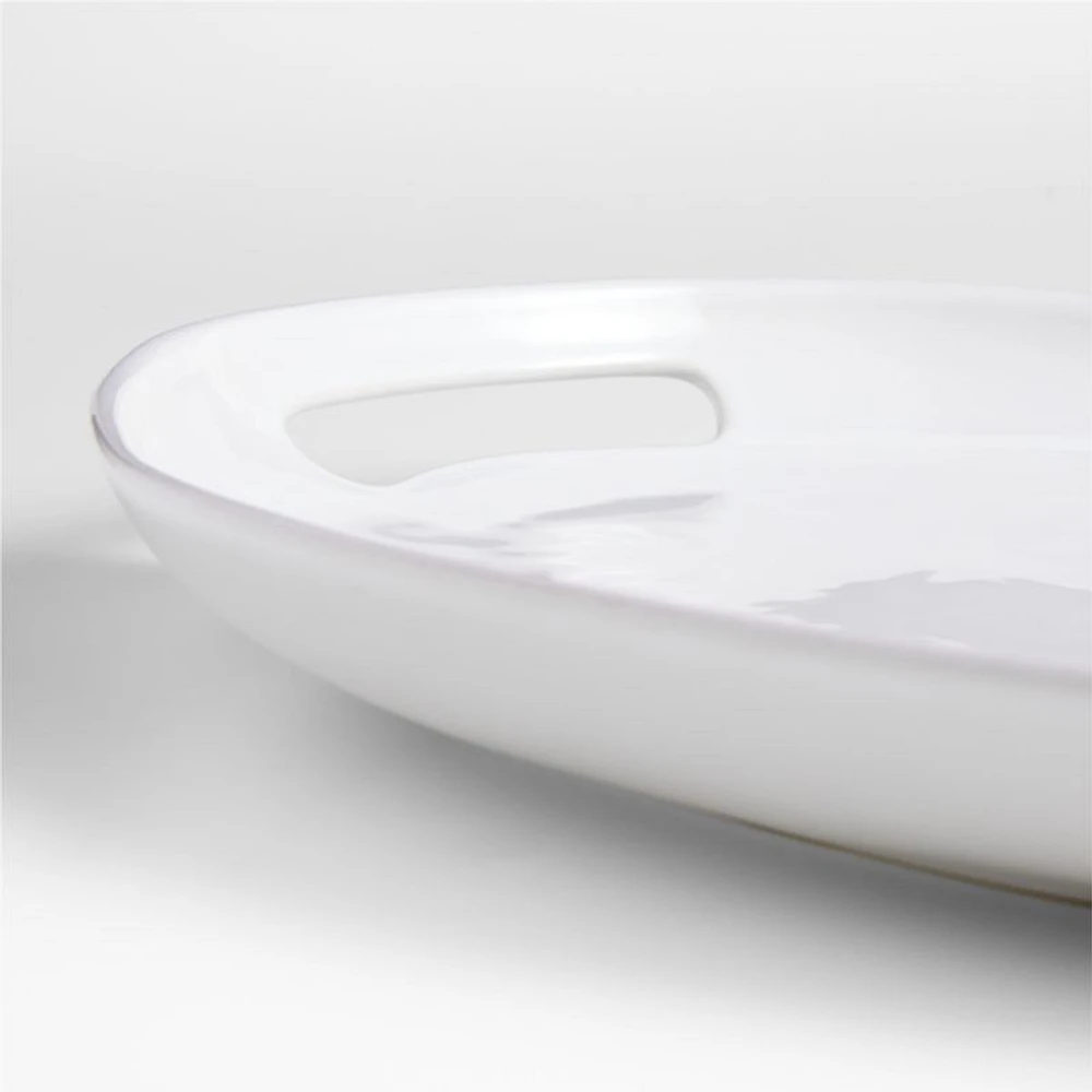 Marin White 18" Oval Stoneware Serving Platter with Handles