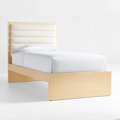 Mavericks Kids Twin Light Wood Bed with Cushioned Headboard