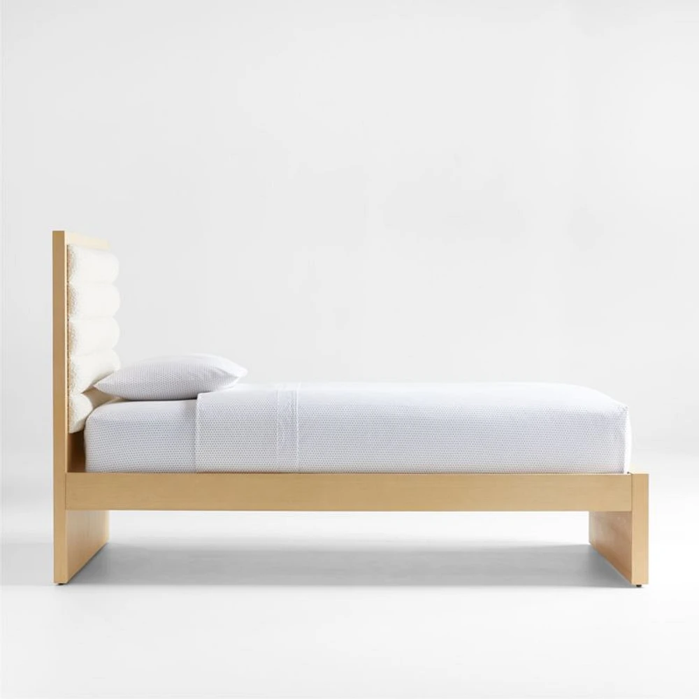 Mavericks Kids Twin Light Wood Bed with Cushioned Headboard