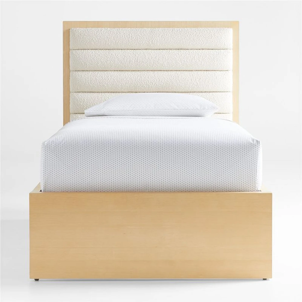 Mavericks Kids Twin Light Wood Bed with Cushioned Headboard