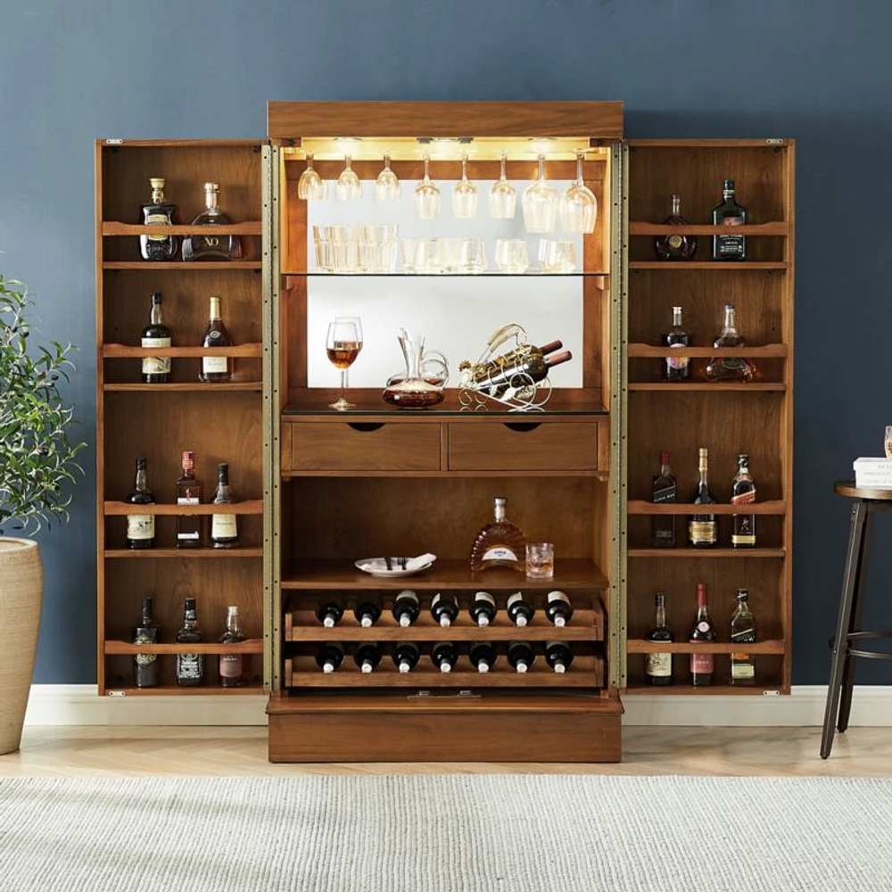 Maxine Large Walnut Wood Wine Bar Cabinet with Storage