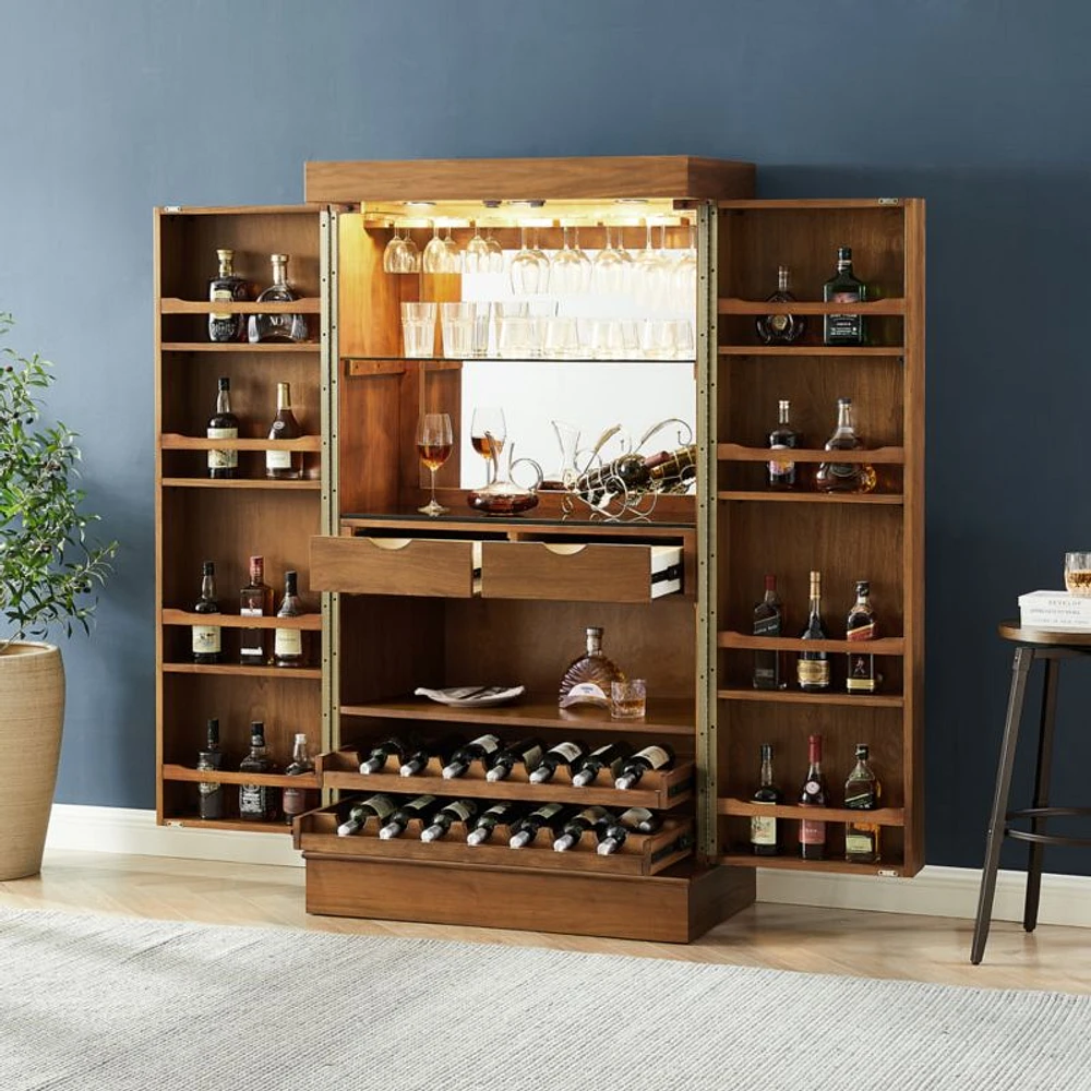 Maxine Large Walnut Wood Wine Bar Cabinet with Storage