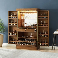 Maxine Large Walnut Wood Wine Bar Cabinet with Storage