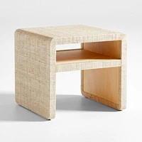 Meadow Grasscloth Side Table with Shelf
