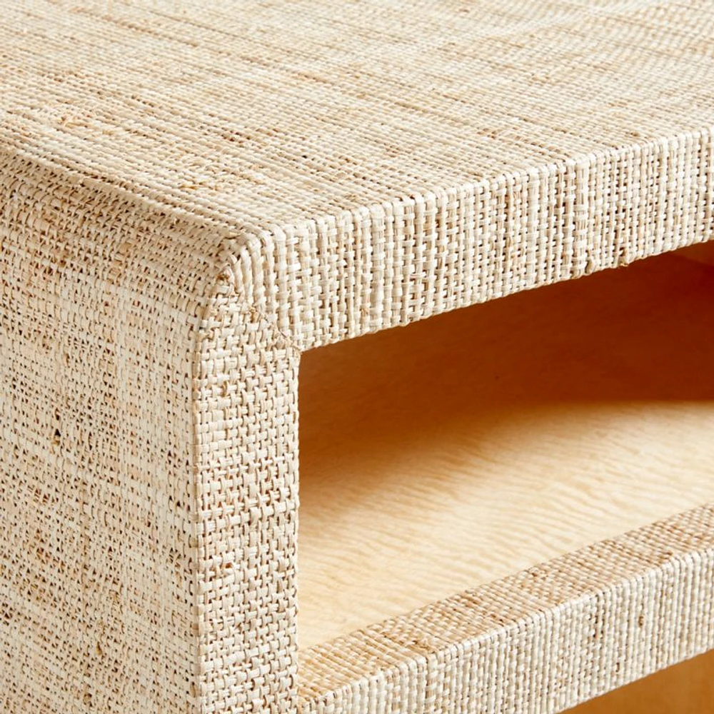Meadow Grasscloth Side Table with Shelf