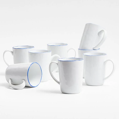 Mercer Blue Rim Porcelain Mugs, Set of 8