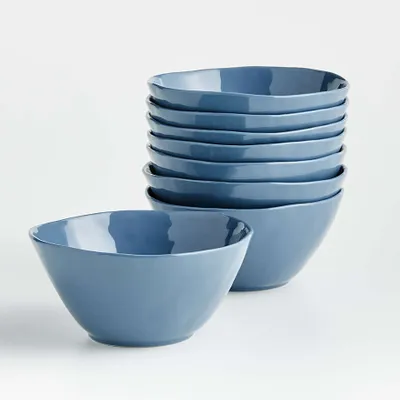 Mercer Denim Blue Porcelain Cereal Bowls, Set of 8