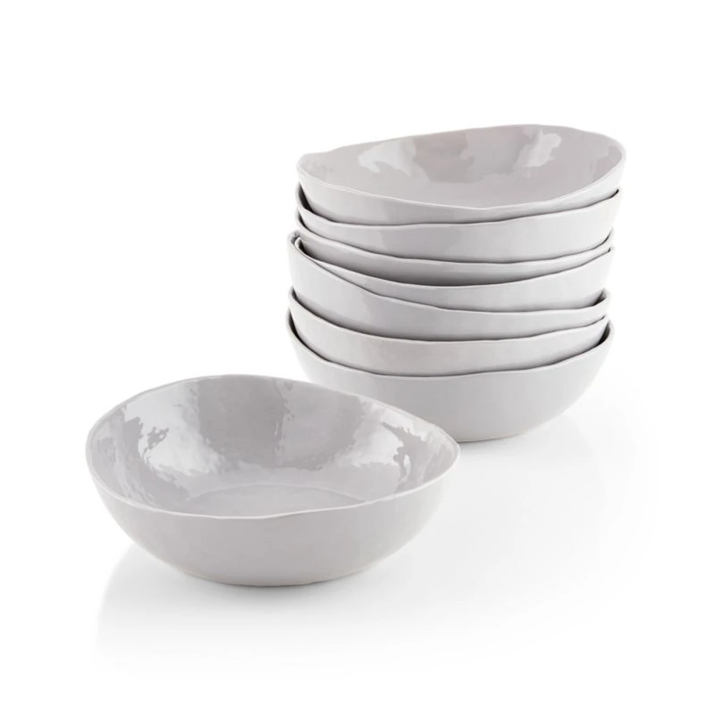 Mercer Grey Porcelain Low Bowls, Set of 8