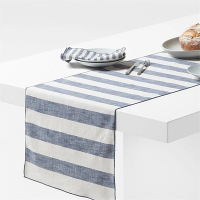 Merrow Stitch 120" Navy Blue Organic Cotton Stripe Runner