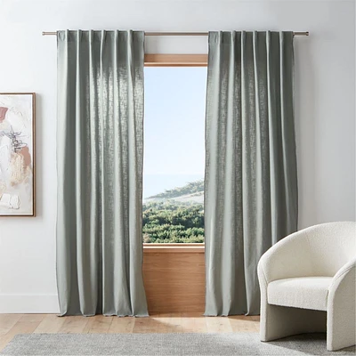 Mist Blue Merrow Stitch Organic Cotton Window Curtain Panel 52"x84"