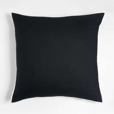 Black and White 23" Merrow Stitch Organic Cotton Pillow with Feather Insert