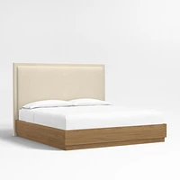 Meraux 56" Ivory Upholstered King Headboard with Batten Brown Oak Bed Base